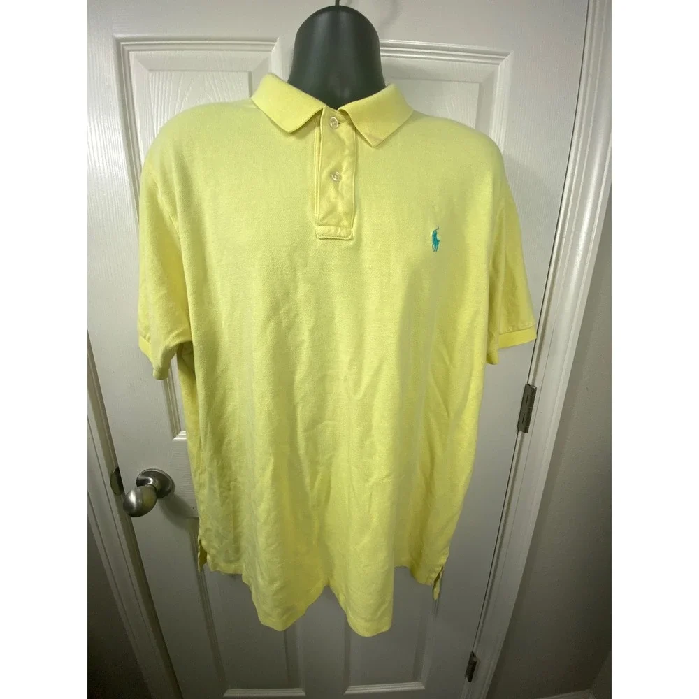 Polo Ralph Lauren Men's XXL Yellow‎ Polo Shirt Turquoise Pony Short Sleeve